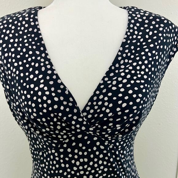 Chaps‎ Black & White Polka Dot Cap Sleeve Retro Midi Dress Size Medium - Picture 5 of 10